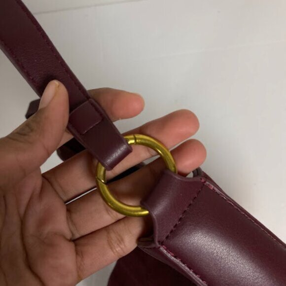Women's Maroon Leather Shoulder Bag Hobo Bag - Picture 4 of 8